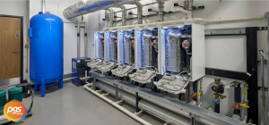 A row of commercial boilers that have been installed
