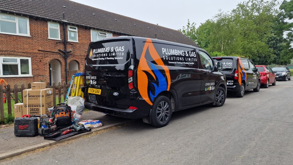 A picture of our van outside of a domestic property.