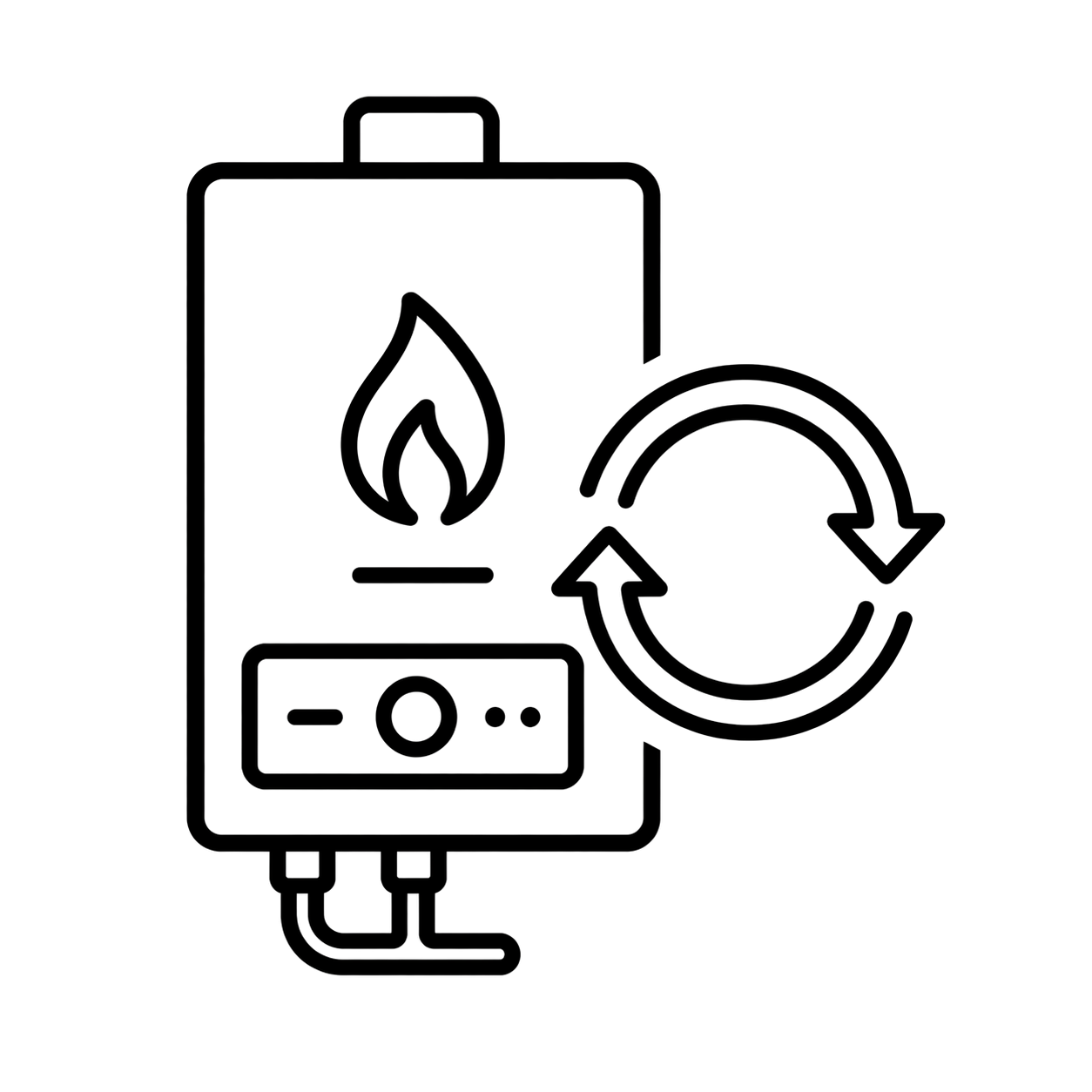 Boiler service icon showing a boiler with circular arrows for maintenance and servicing