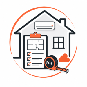 Illustration representing domestic air conditioning home survey and installation planning services from PGS in Milton Keynes