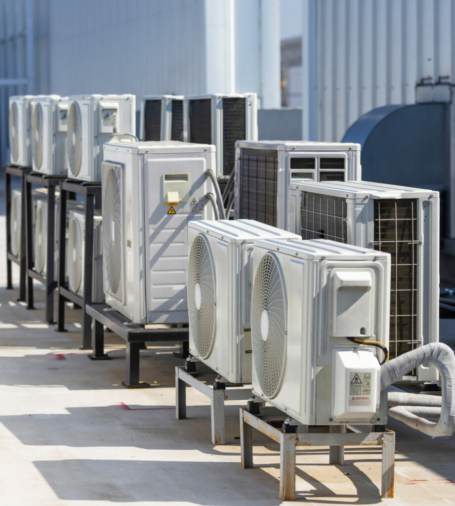 Commercial air conditioning units installed on a building rooftop