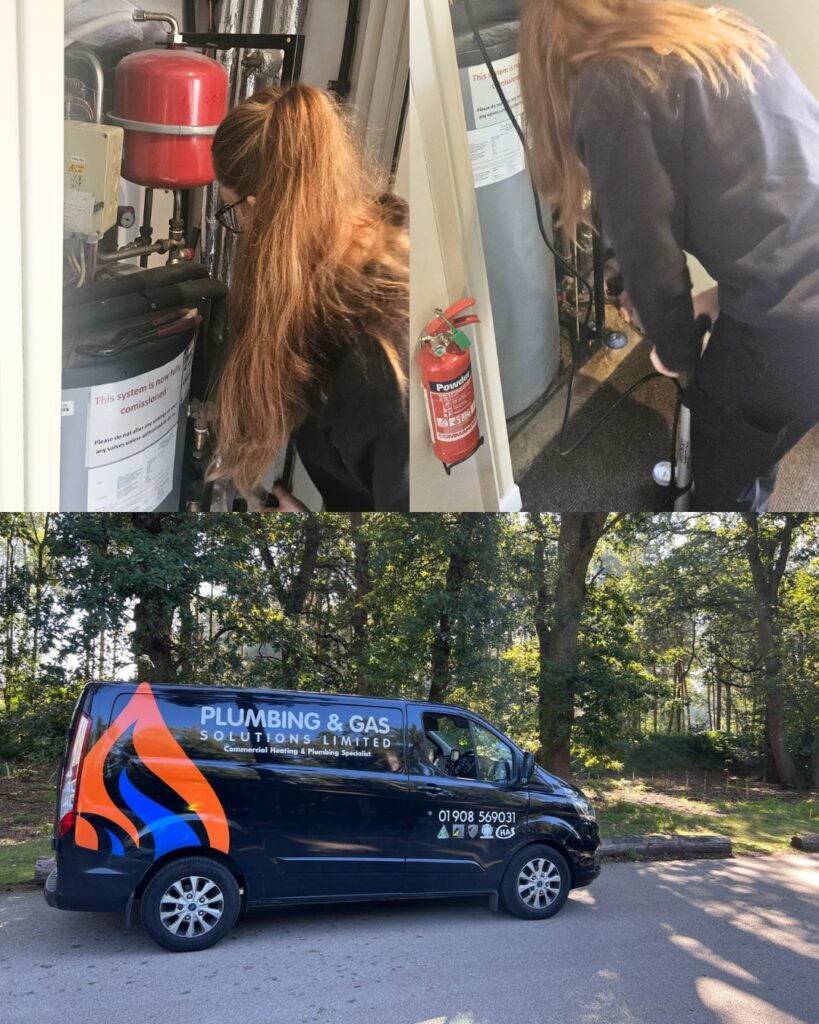 September at Center parcs with PGS, image shows our apprentice lily servicing lodges and our van